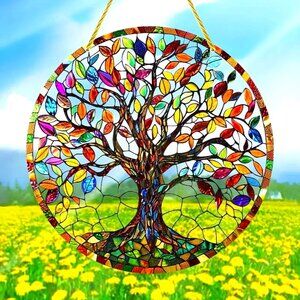 Suncatcher Tree of Life Hanging Window Decor Art Colorful In/Outdoor Family NEW